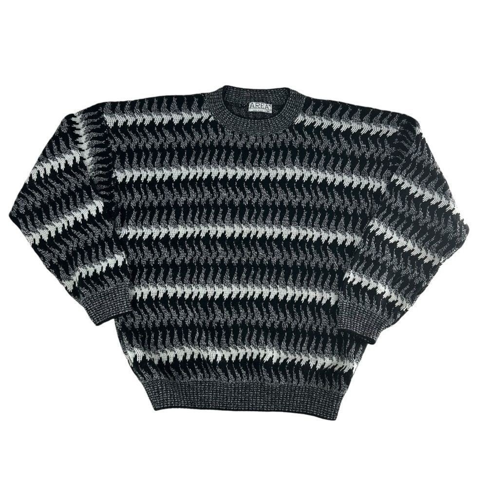 Vintage Area Sweater Mens XL Black 3d Knit Cosby Retro Coogi Geometric Fair Isle